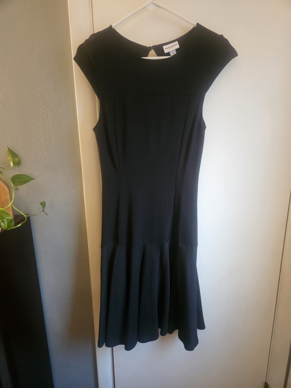 Kate Young For Target Black Cap-Sleeve Drop Waist Midi Dress with Flared Skirt